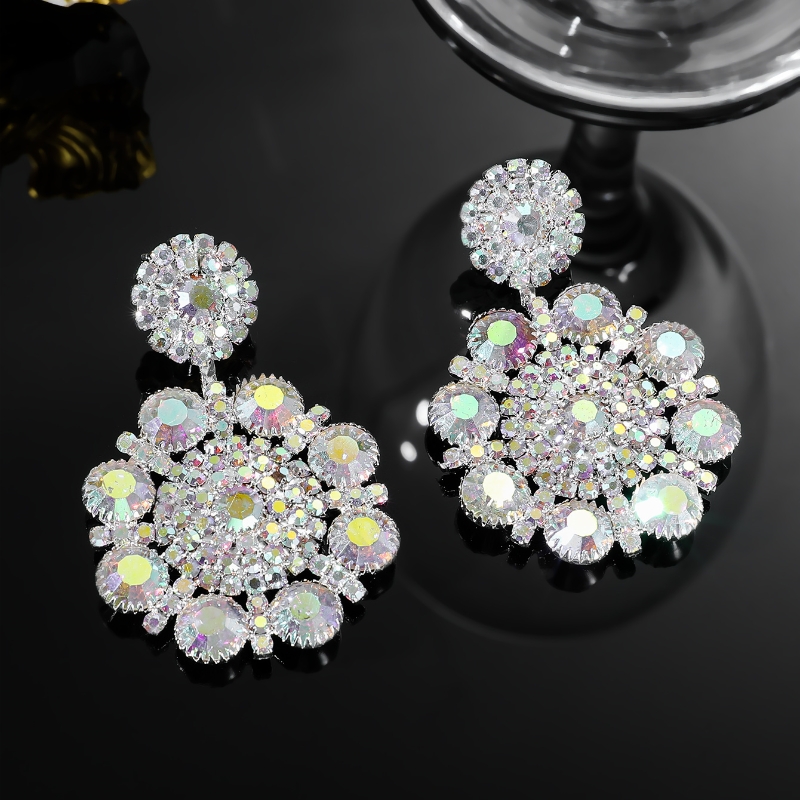 Wholesale Jewelry Elegant Lady Flower Alloy Rhinestones Silver Plated Plating Inlay Drop Earrings display picture 6