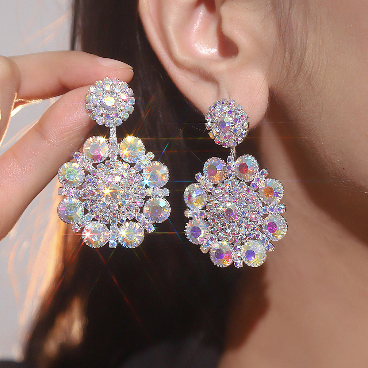Wholesale Jewelry Elegant Lady Flower Alloy Rhinestones Silver Plated Plating Inlay Drop Earrings display picture 8