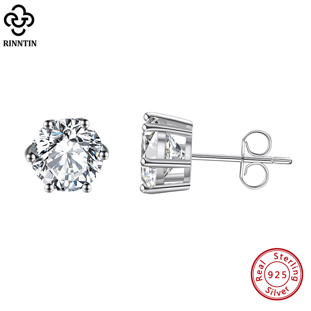 1 Pair Classic Style Round Plating Laser Sterling Silver Zircon White Gold Plated Rhodium Plated Silver Plated Ear Studs display picture 1