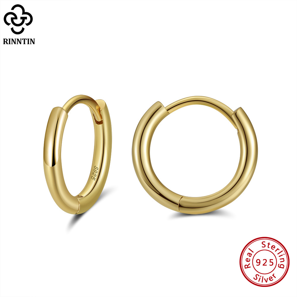 1 Paire Style Moderne Style Classique Style Coréen Cercle Polissage Placage Argent Sterling Plaqué Or 14k Or Blanc Plaqué Plaqué Rhodium Boucles D'oreilles Cerceau display picture 1