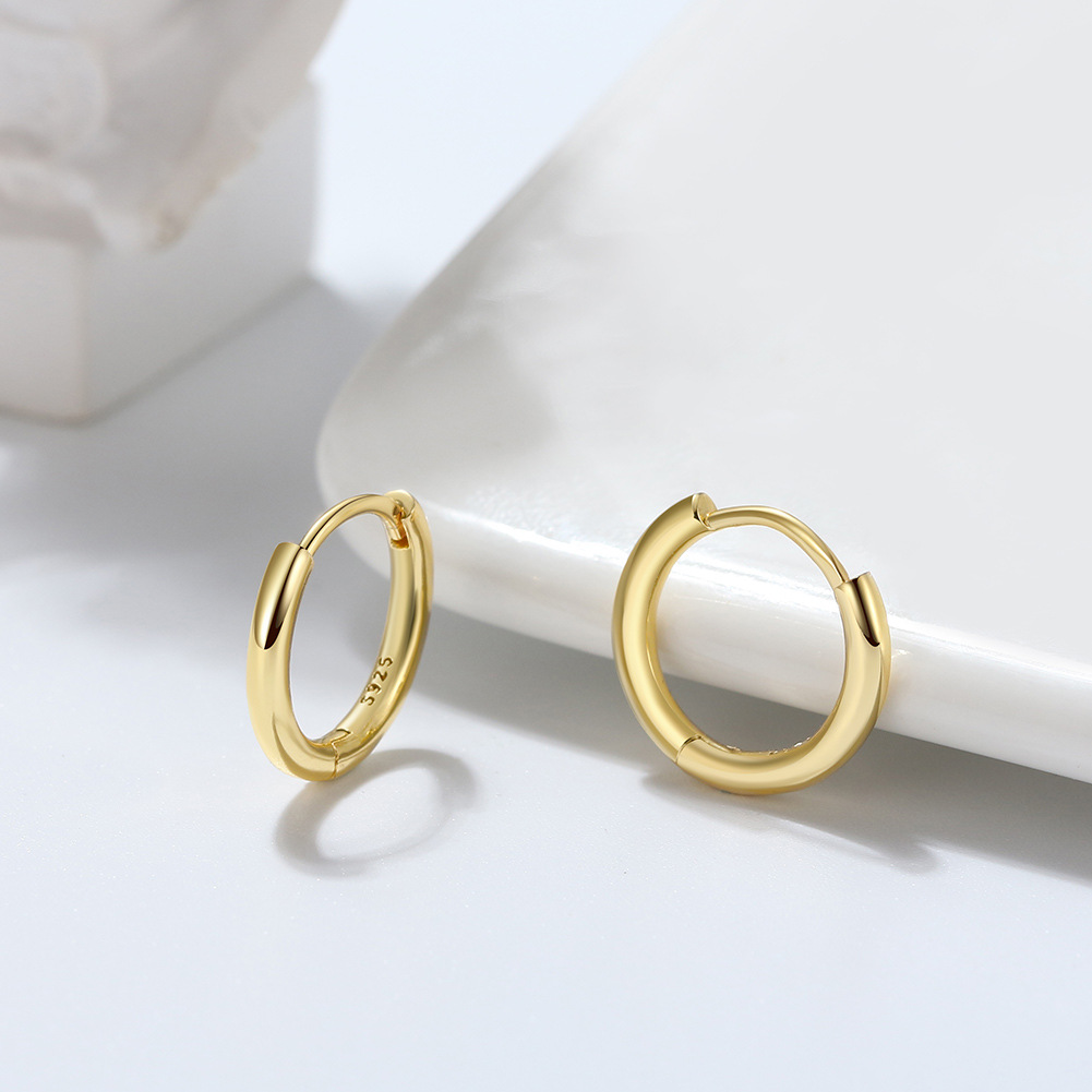 1 Pair Modern Style Classic Style Korean Style Circle Polishing Plating Sterling Silver 14k Gold Plated White Gold Plated Rhodium Plated Hoop Earrings display picture 4