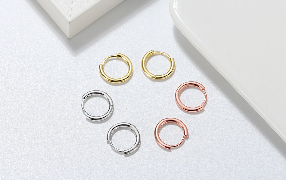1 Pair Modern Style Classic Style Korean Style Circle Polishing Plating Sterling Silver 14k Gold Plated White Gold Plated Rhodium Plated Hoop Earrings display picture 5