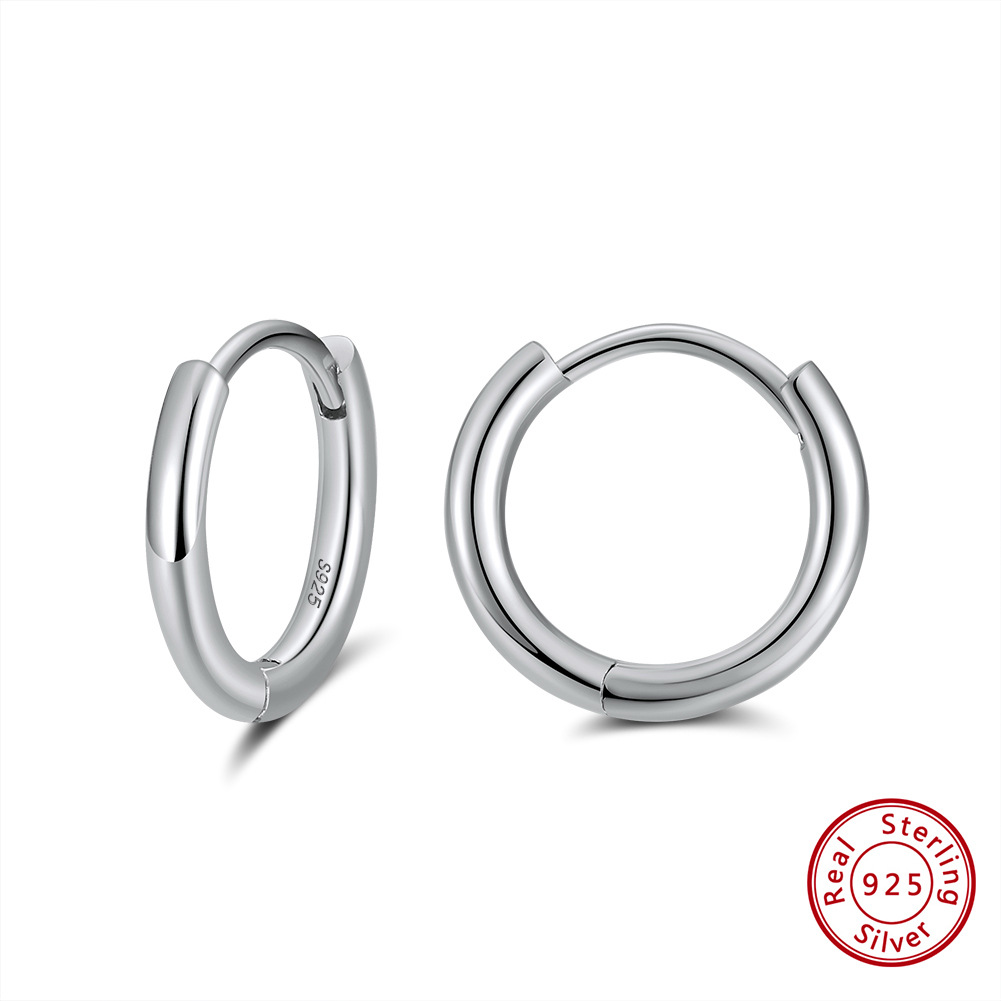 1 Pair Modern Style Classic Style Korean Style Circle Polishing Plating Sterling Silver 14k Gold Plated White Gold Plated Rhodium Plated Hoop Earrings display picture 7