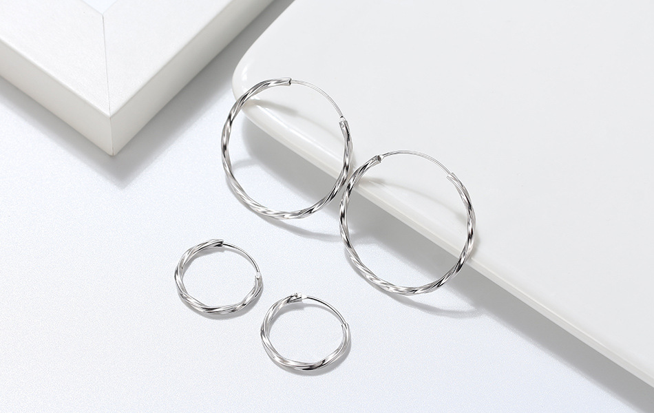 1 Pair Modern Style Classic Style Korean Style Circle Plating Sterling Silver White Gold Plated Rhodium Plated Silver Plated Hoop Earrings display picture 4