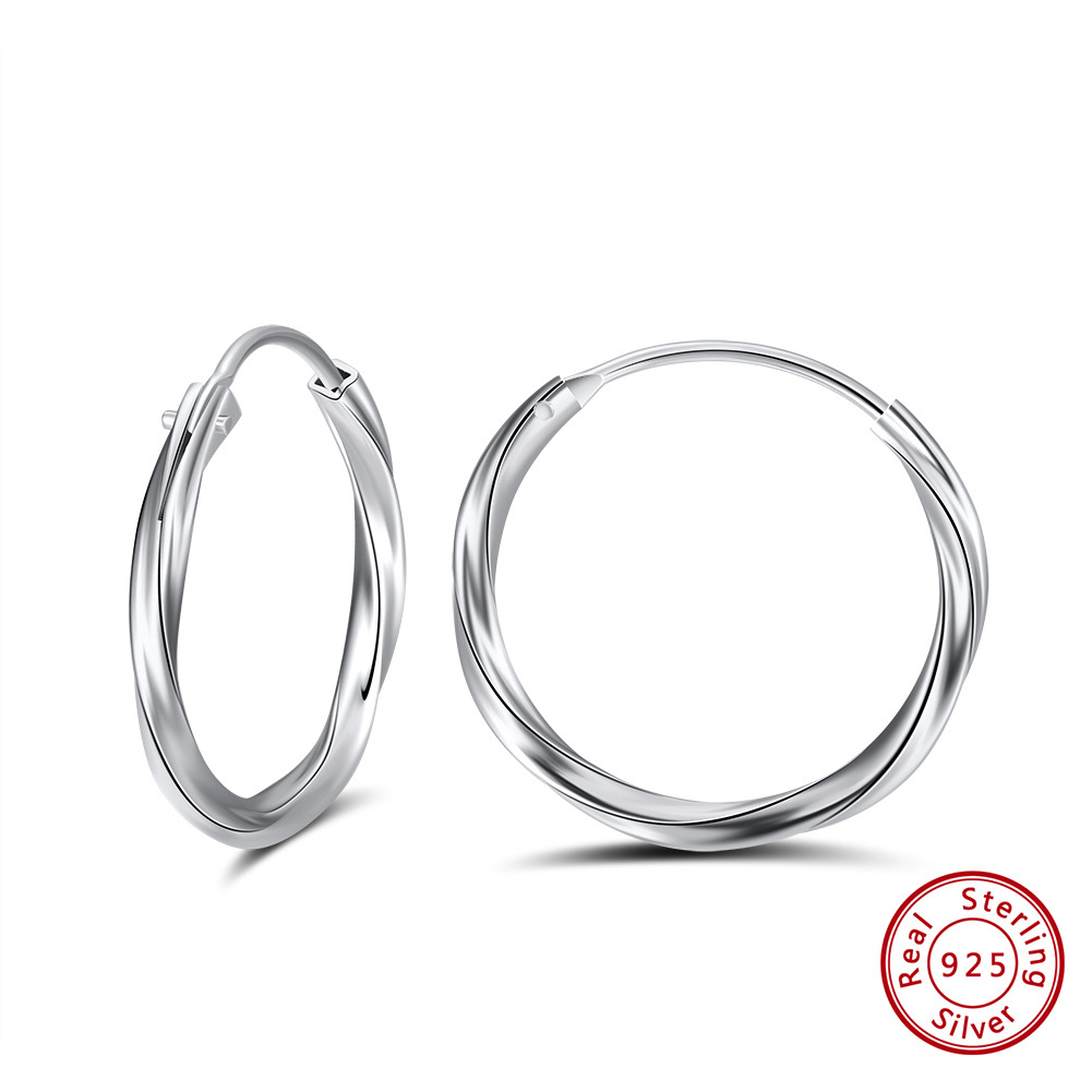 1 Pair Modern Style Classic Style Korean Style Circle Plating Sterling Silver White Gold Plated Rhodium Plated Silver Plated Hoop Earrings display picture 5