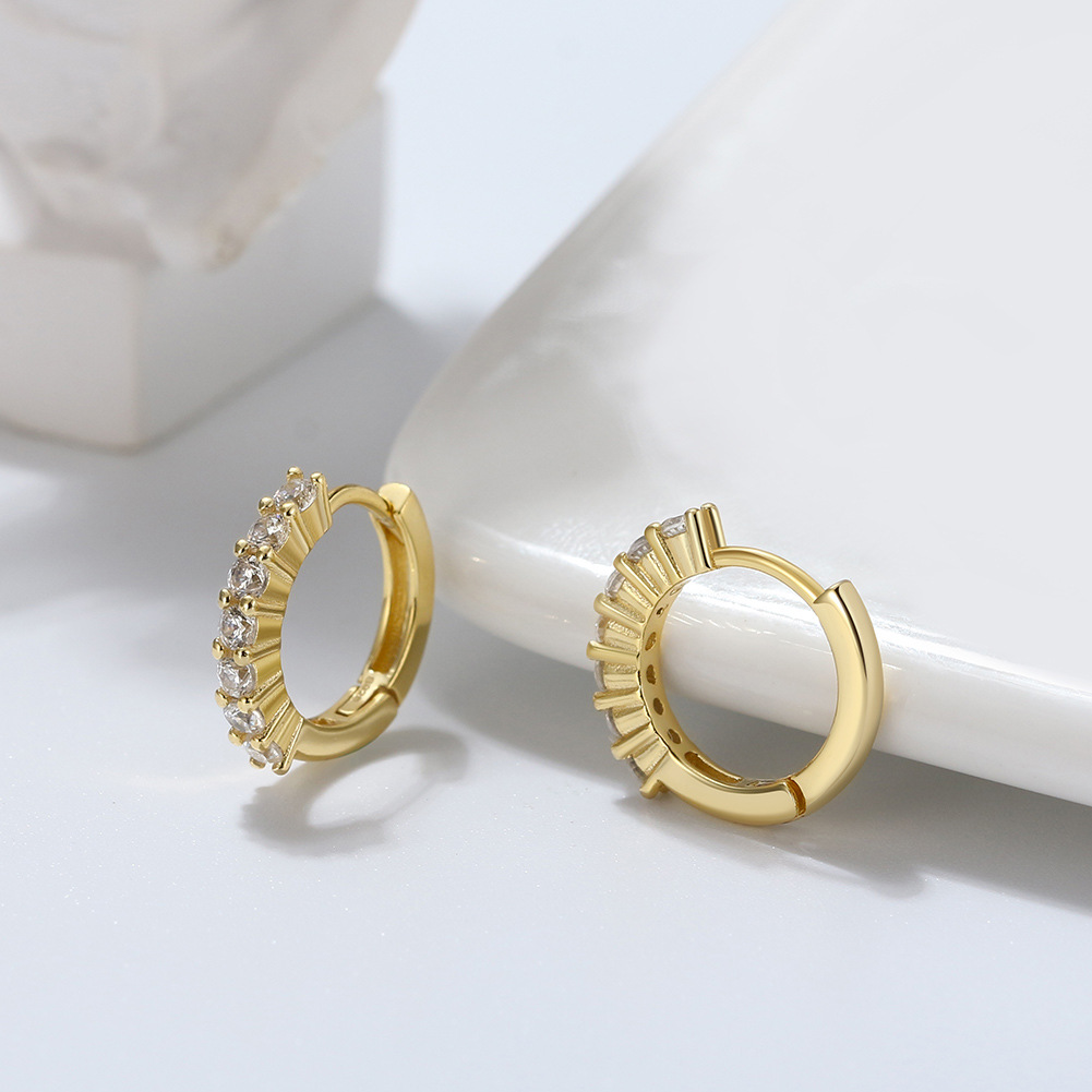 1 Pair Modern Style Classic Style Circle Polishing Plating Inlay Sterling Silver Zircon 14k Gold Plated Rose Gold Plated White Gold Plated Earrings display picture 2