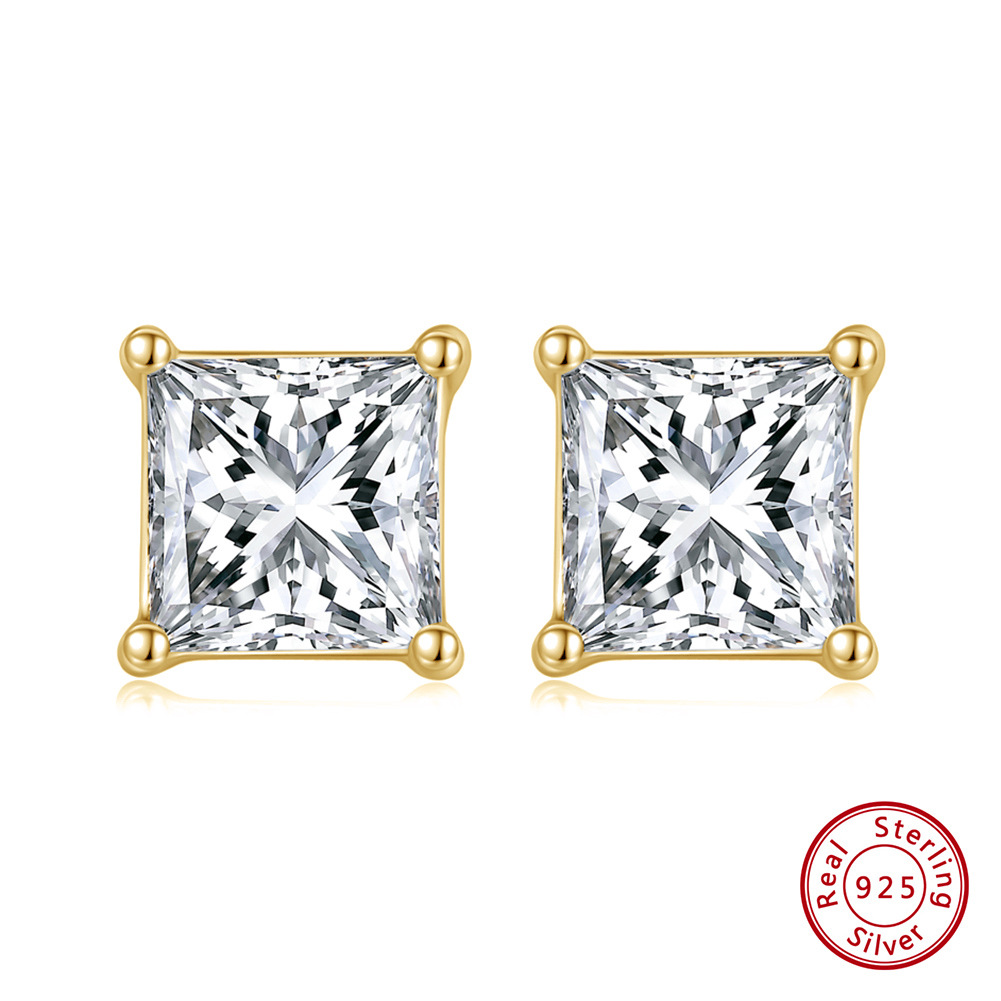 1 Pair Modern Style Simple Style Classic Style Square Plating Laser Inlay Sterling Silver Zircon 14k Gold Plated Rose Gold Plated White Gold Plated Ear Studs display picture 3