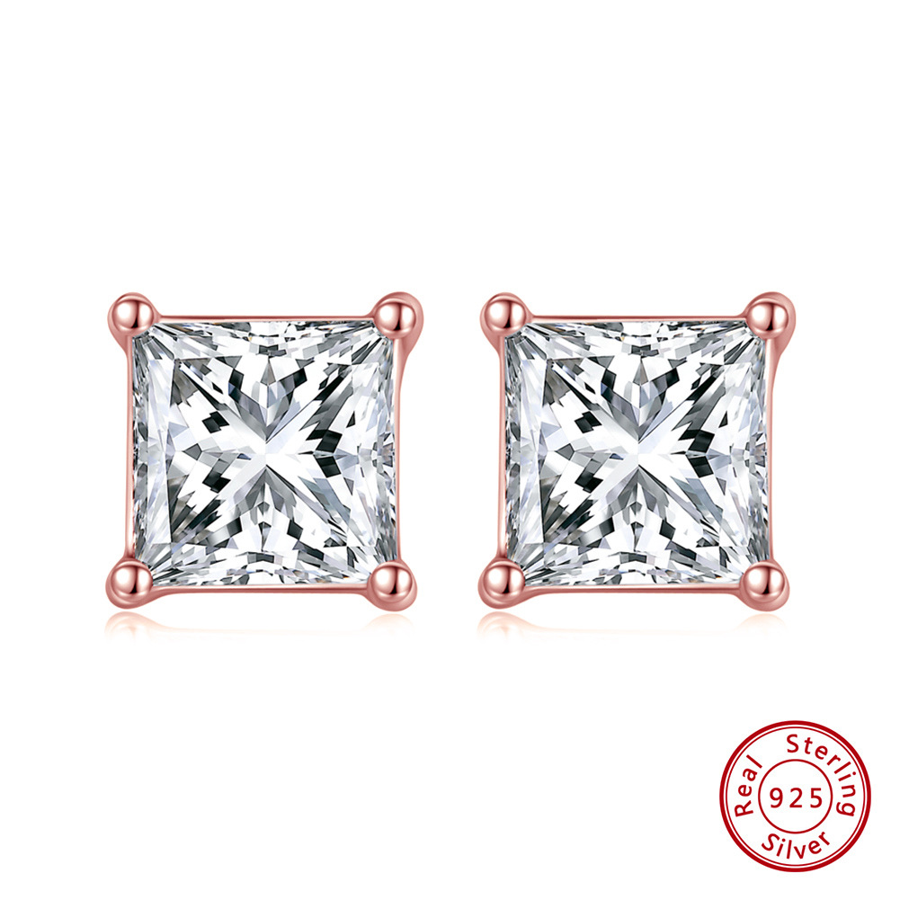 1 Pair Modern Style Simple Style Classic Style Square Plating Laser Inlay Sterling Silver Zircon 14k Gold Plated Rose Gold Plated White Gold Plated Ear Studs display picture 4