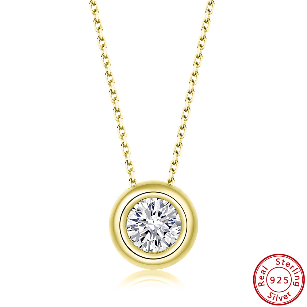 Modern Style Simple Style Classic Style Round Sterling Silver 14k Gold Plated Rose Gold Plated White Gold Plated Zircon Pendant Necklace In Bulk display picture 1