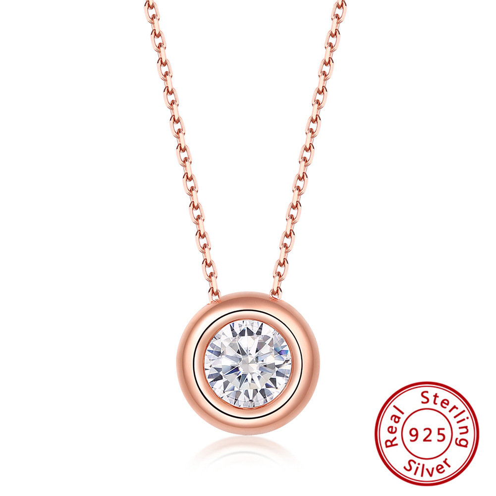Modern Style Simple Style Classic Style Round Sterling Silver 14k Gold Plated Rose Gold Plated White Gold Plated Zircon Pendant Necklace In Bulk display picture 2