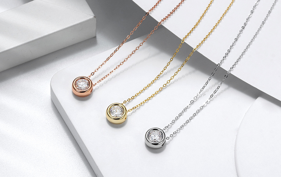 Modern Style Simple Style Classic Style Round Sterling Silver 14k Gold Plated Rose Gold Plated White Gold Plated Zircon Pendant Necklace In Bulk display picture 3