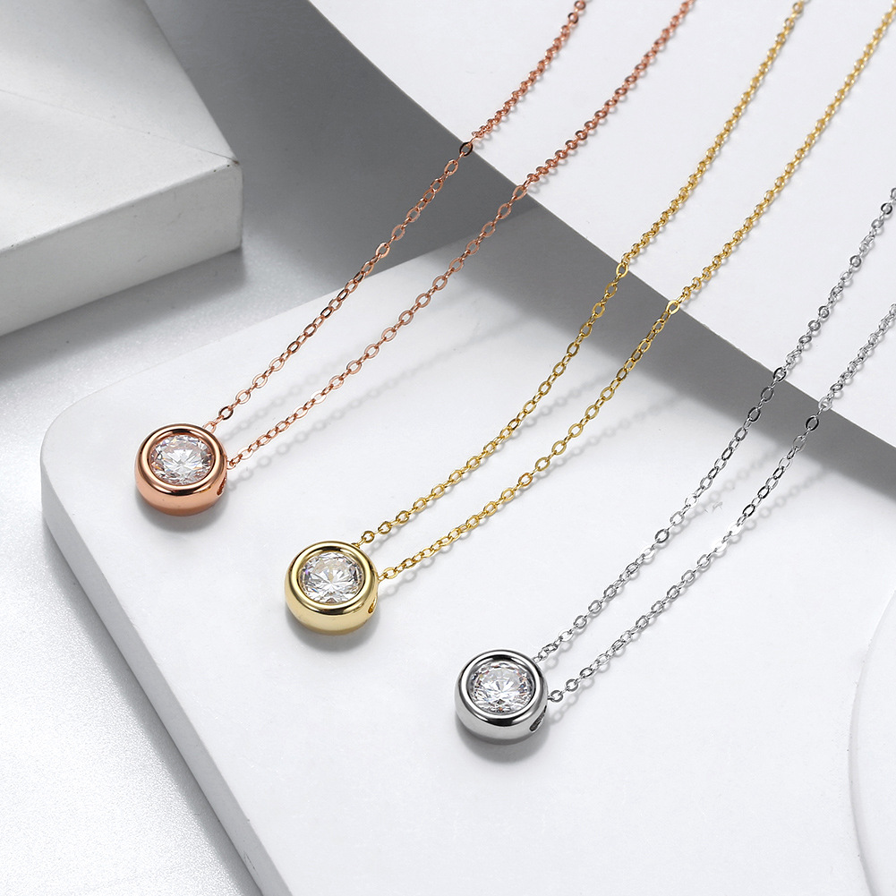 Modern Style Simple Style Classic Style Round Sterling Silver 14k Gold Plated Rose Gold Plated White Gold Plated Zircon Pendant Necklace In Bulk display picture 4