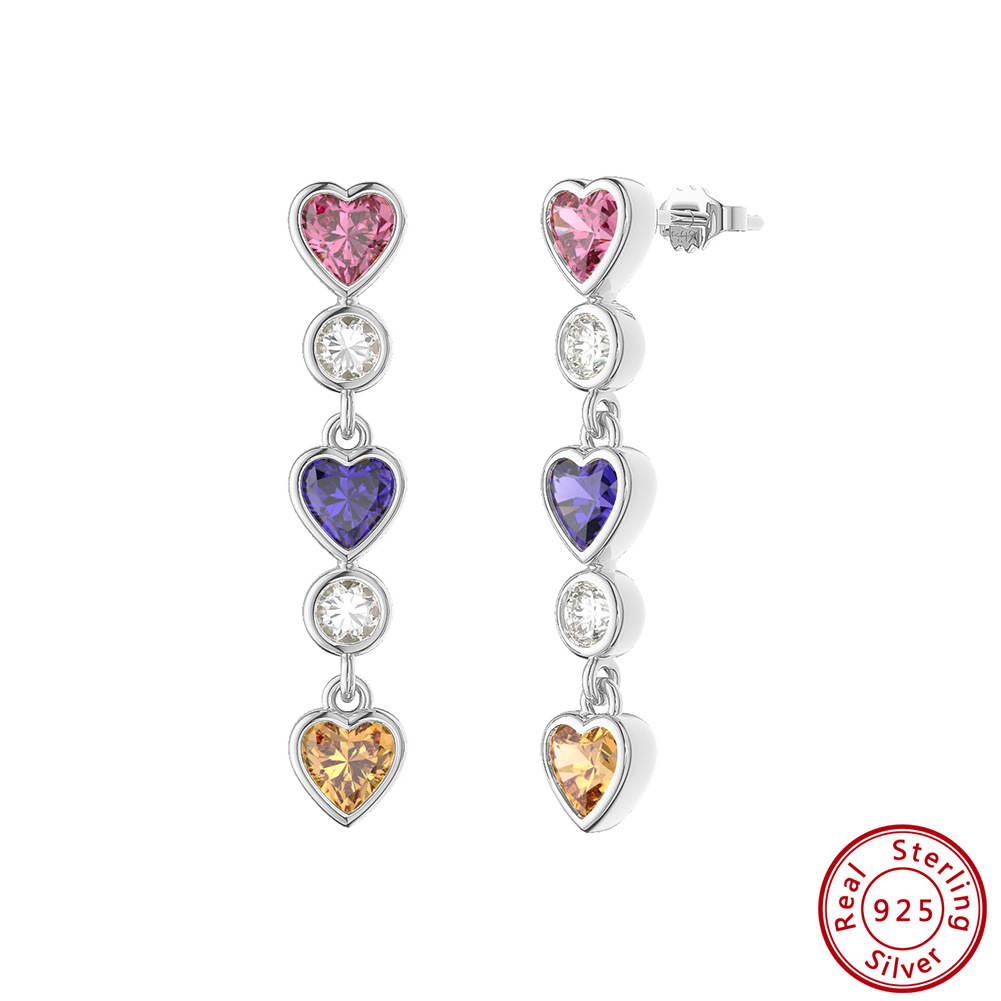 1 Pair Glam Sexy Simple Style Heart Shape Plating Inlay Sterling Silver Zircon 14k Gold Plated Rhodium Plated Silver Plated Drop Earrings display picture 5
