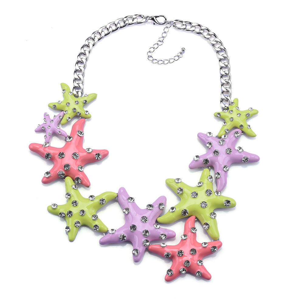 Exaggerated Starfish Alloy Enamel Plating Inlay Artificial Diamond Women's Pendant Necklace display picture 2