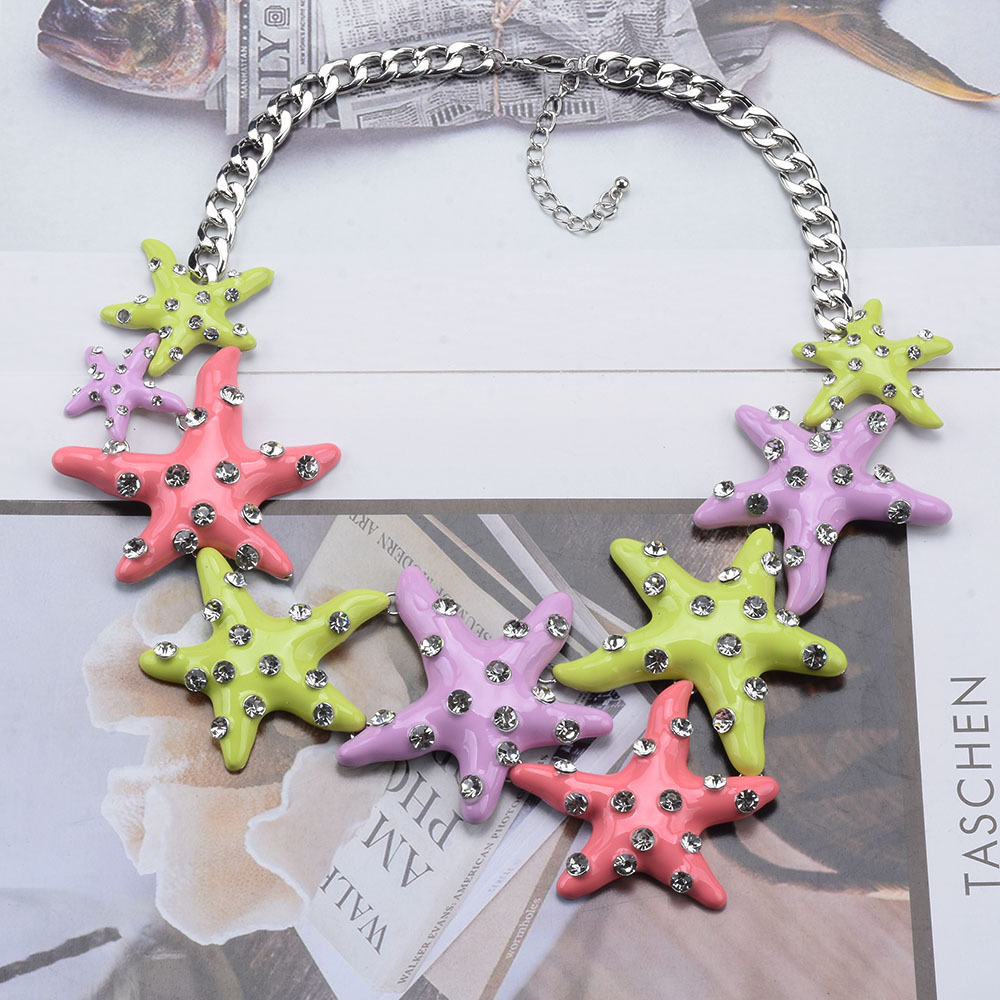 Exaggerated Starfish Alloy Enamel Plating Inlay Artificial Diamond Women's Pendant Necklace display picture 4