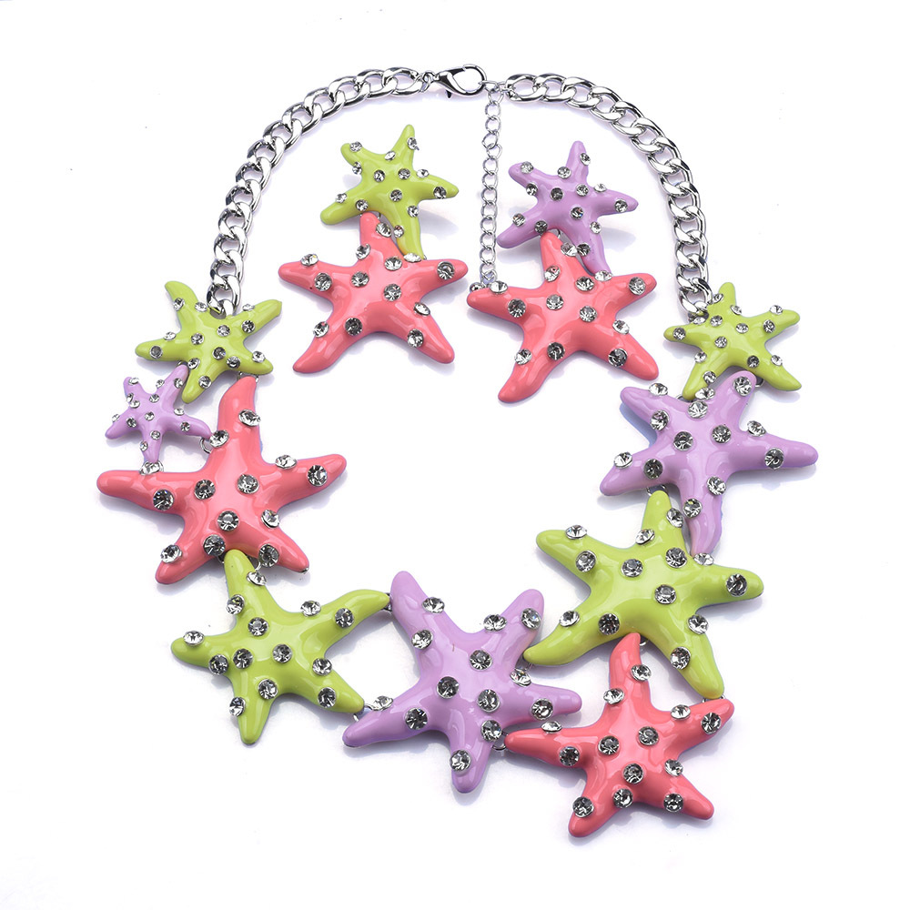 Exaggerated Starfish Alloy Enamel Plating Inlay Artificial Diamond Women's Pendant Necklace display picture 7