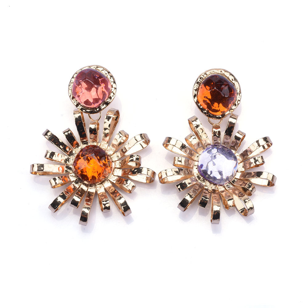 Wholesale Jewelry Streetwear Flower Metal Artificial Diamond Plating Inlay Drop Earrings display picture 2