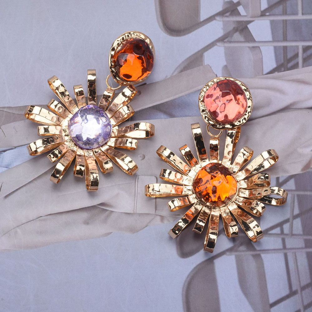 Wholesale Jewelry Streetwear Flower Metal Artificial Diamond Plating Inlay Drop Earrings display picture 4