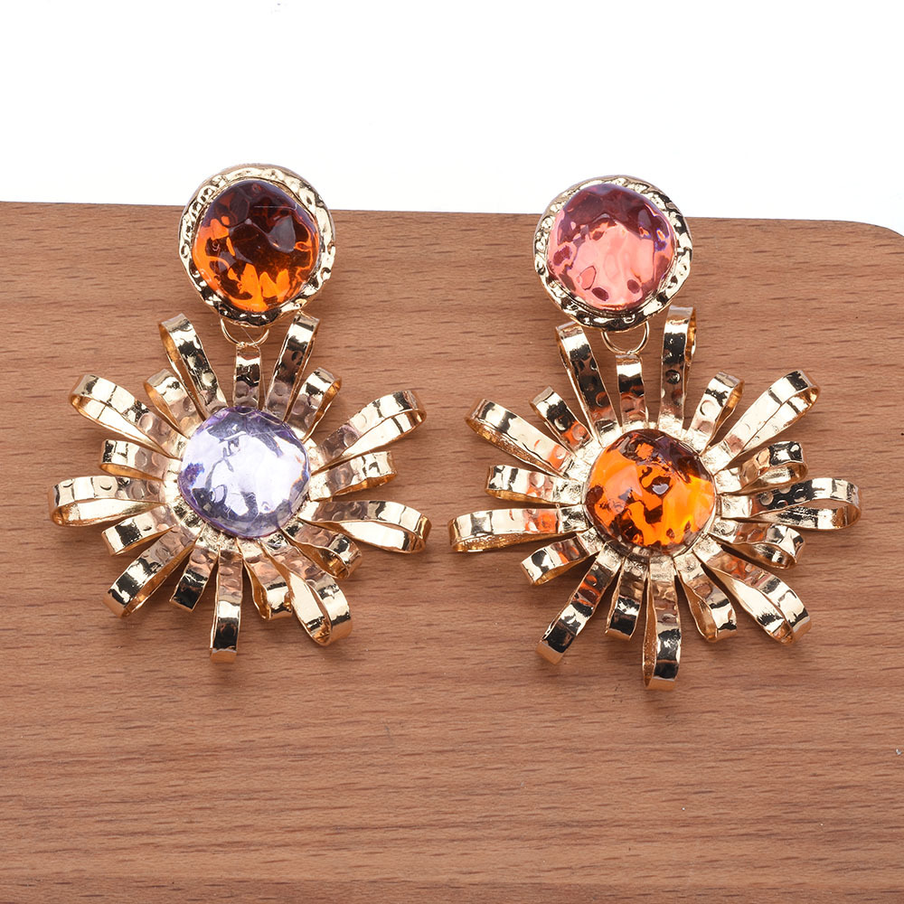 Wholesale Jewelry Streetwear Flower Metal Artificial Diamond Plating Inlay Drop Earrings display picture 5