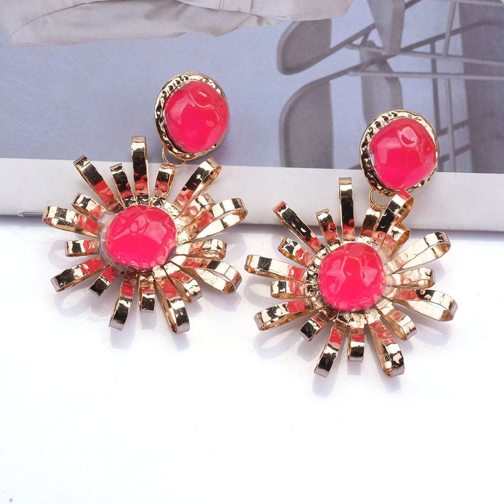 Wholesale Jewelry Streetwear Flower Metal Artificial Diamond Plating Inlay Drop Earrings display picture 6
