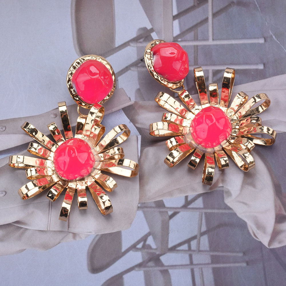 Wholesale Jewelry Streetwear Flower Metal Artificial Diamond Plating Inlay Drop Earrings display picture 7