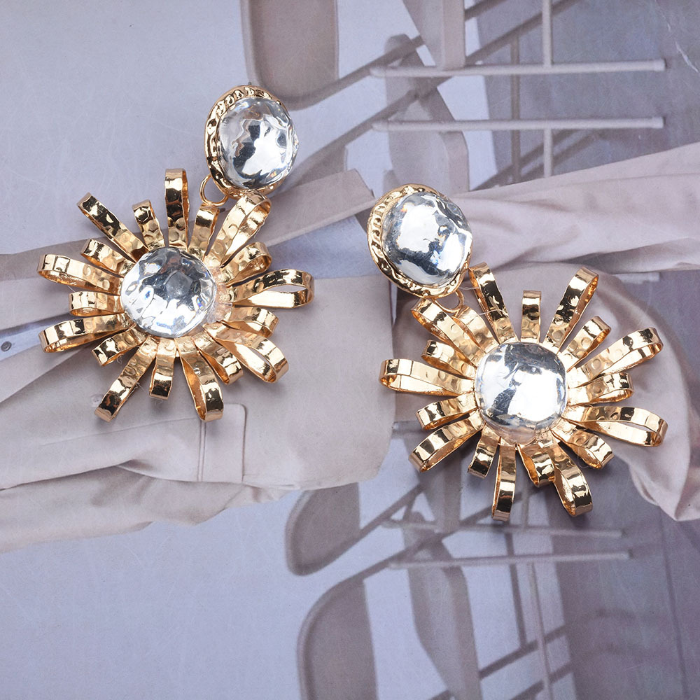 Wholesale Jewelry Streetwear Flower Metal Artificial Diamond Plating Inlay Drop Earrings display picture 9