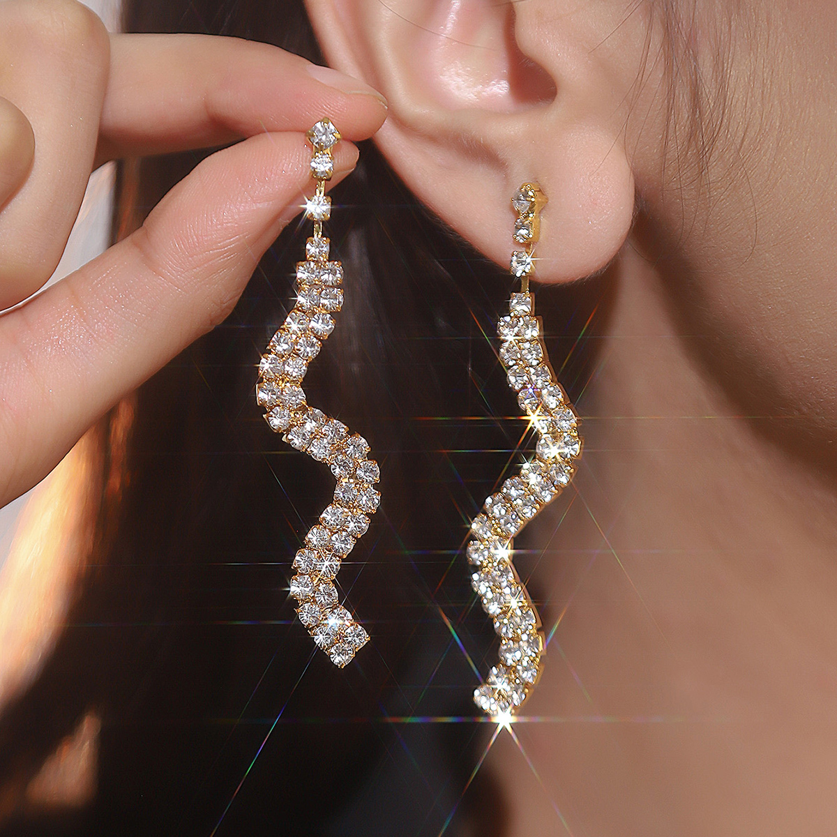 1 Pair Simple Style Solid Color Plating Inlay Rhinestone Rhinestones Silver Plated Drop Earrings display picture 4