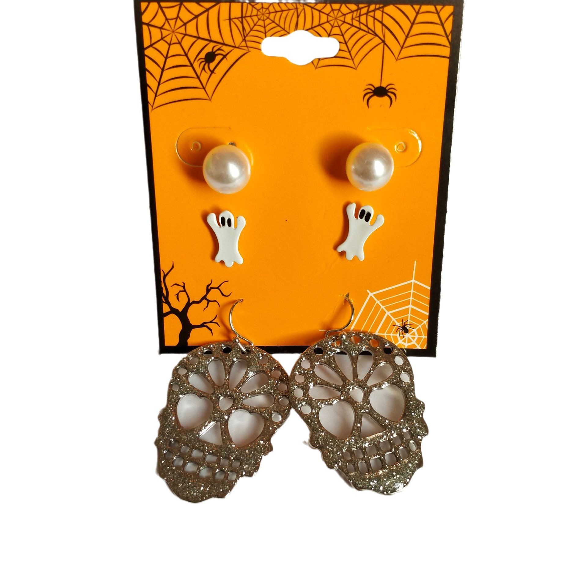 1 Set Vintage Style Funny Halloween Pattern Spider Web Alloy Dangling Earrings display picture 6