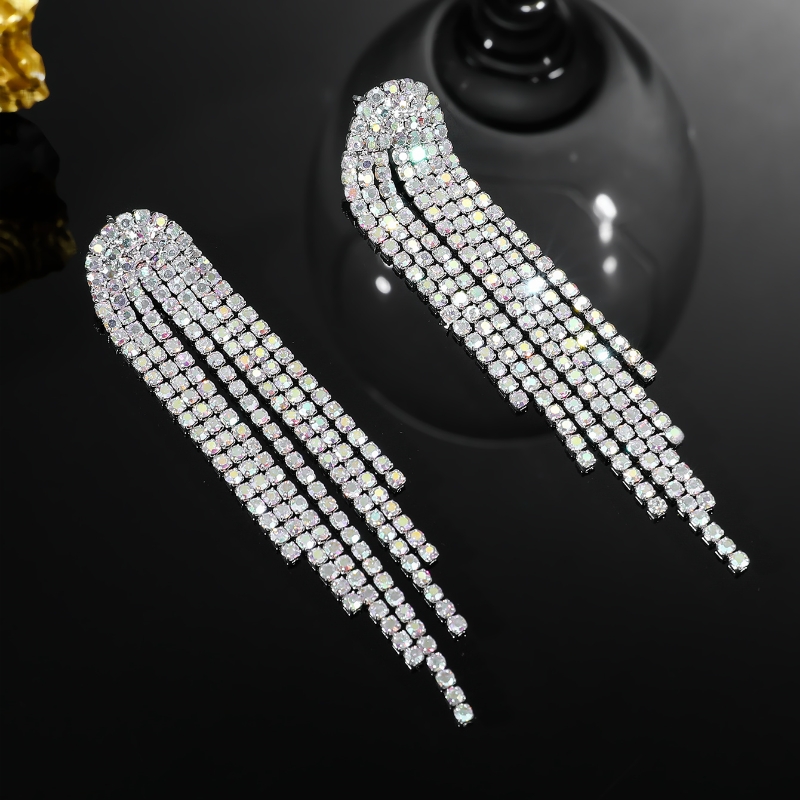 1 Pair Fairy Style Elegant Lady Tassel Rhinestone Drop Earrings display picture 4