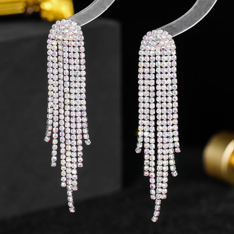 1 Pair Fairy Style Elegant Lady Tassel Rhinestone Drop Earrings display picture 6