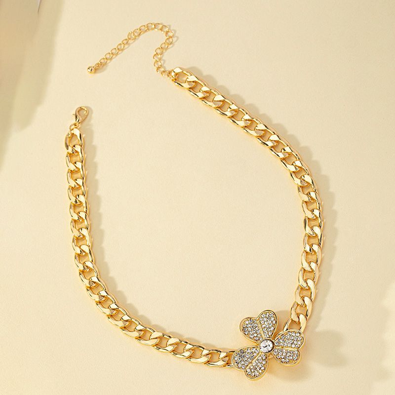 Elegant Sweet Shamrock Solid Color Alloy Plating Inlay Artificial Rhinestones 14k Gold Plated White Gold Plated Women's Choker display picture 6