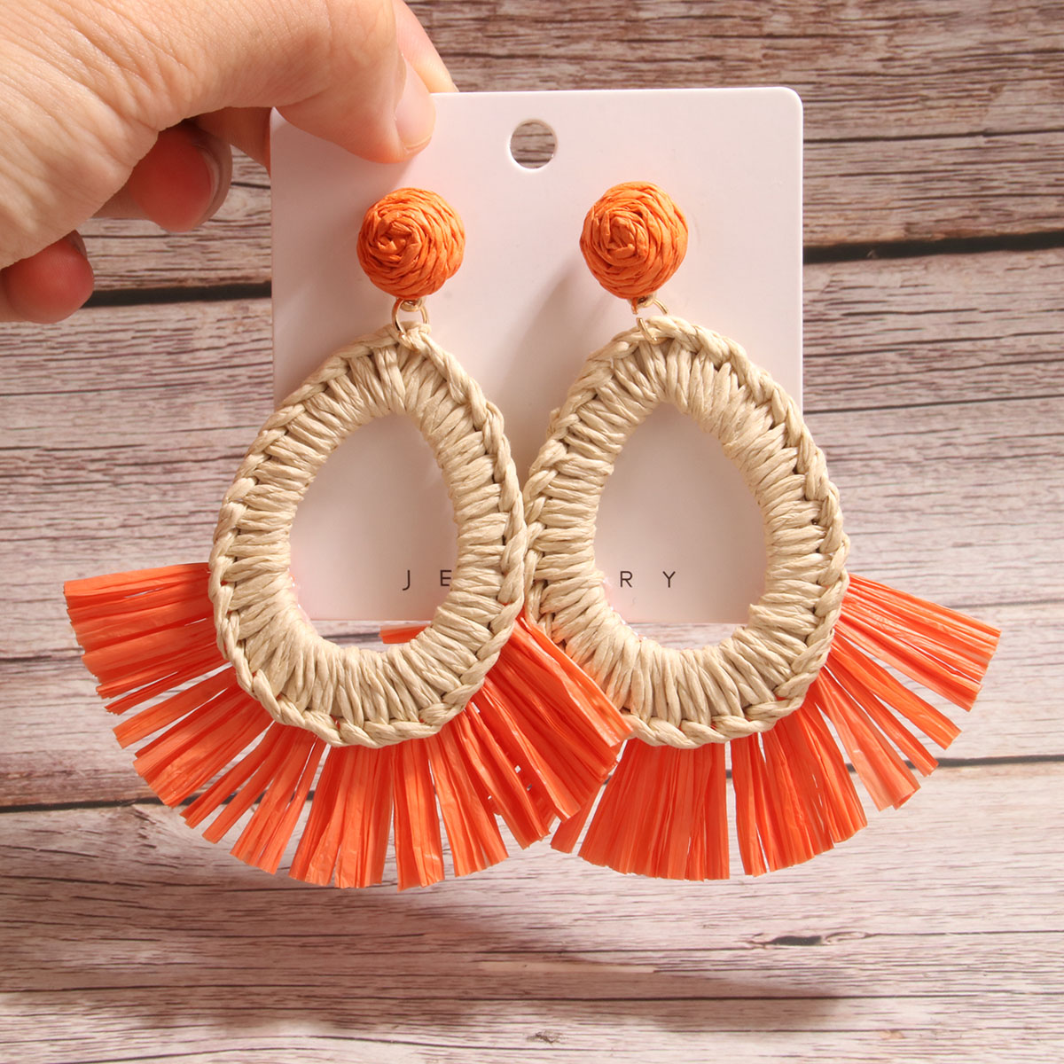 1 Pair Simple Style Artistic Water Droplets Braid Hollow Out Raffia Drop Earrings display picture 6