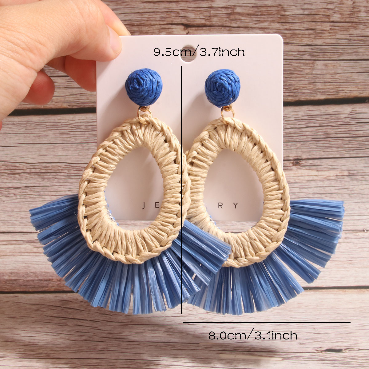 1 Pair Simple Style Artistic Water Droplets Braid Hollow Out Raffia Drop Earrings display picture 10