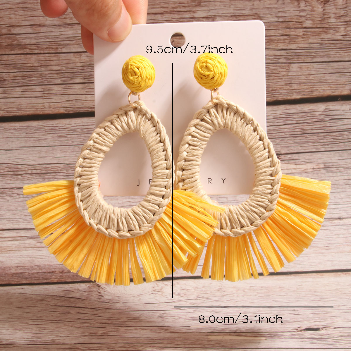1 Pair Simple Style Artistic Water Droplets Braid Hollow Out Raffia Drop Earrings display picture 11
