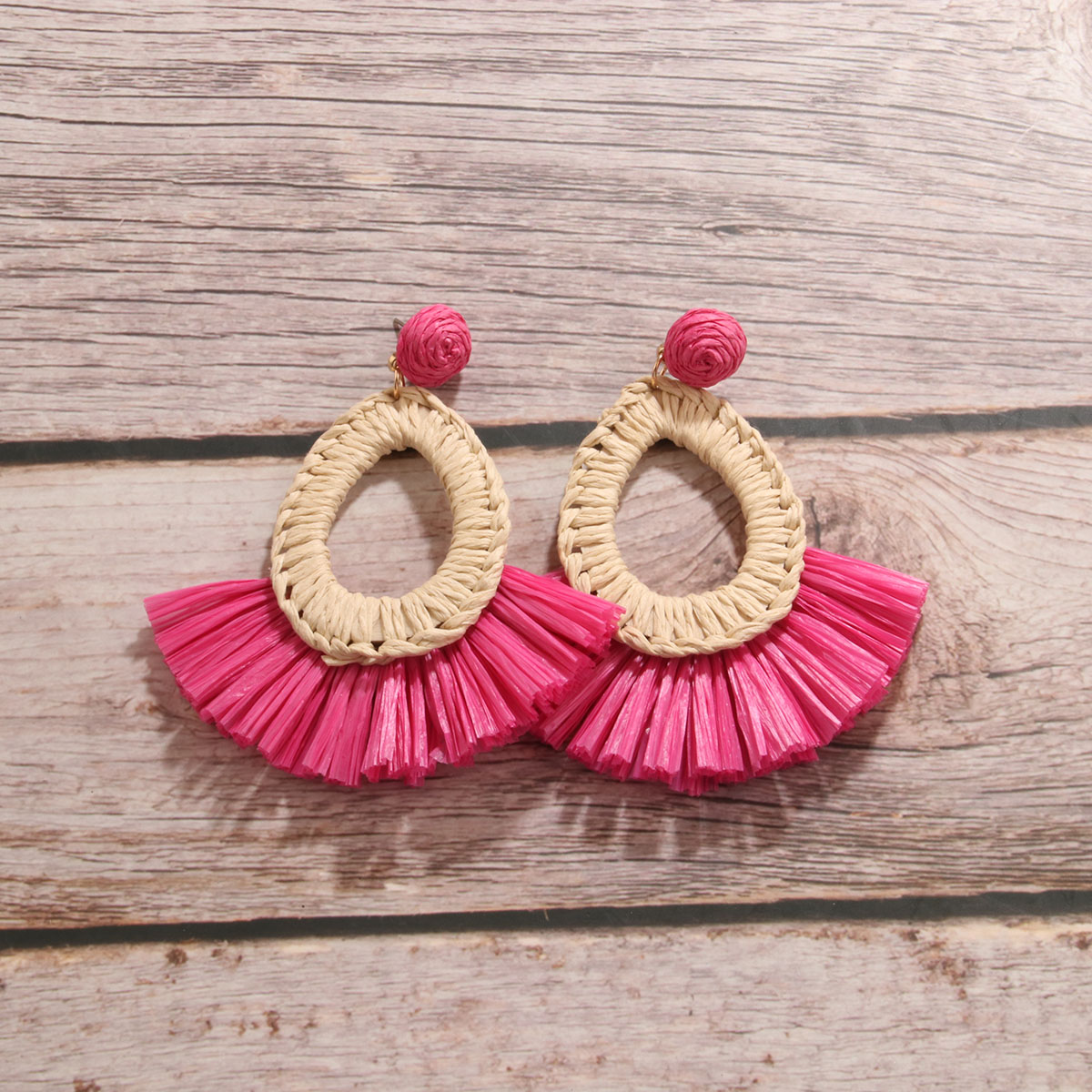 1 Pair Simple Style Artistic Water Droplets Braid Hollow Out Raffia Drop Earrings display picture 15