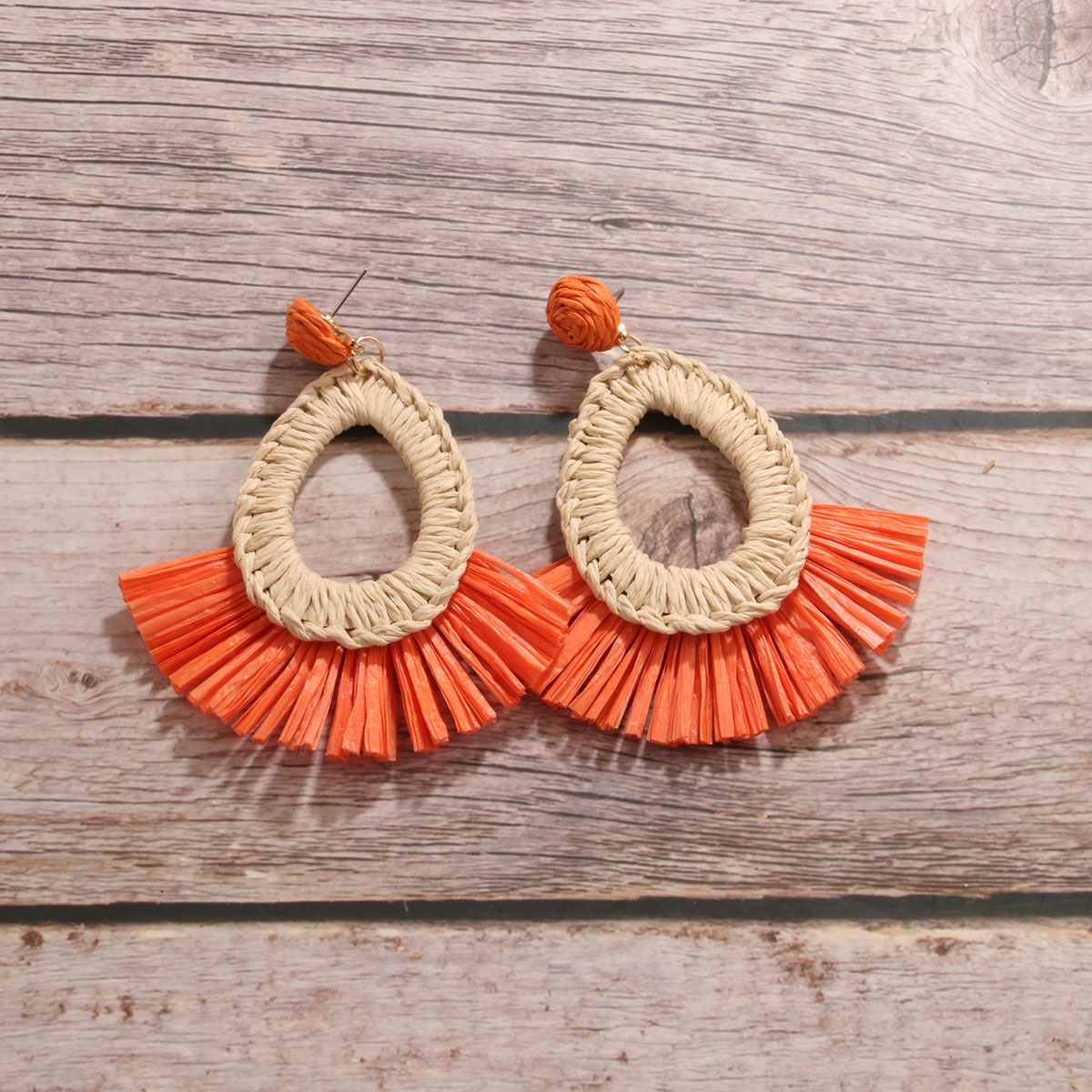 1 Pair Simple Style Artistic Water Droplets Braid Hollow Out Raffia Drop Earrings display picture 14