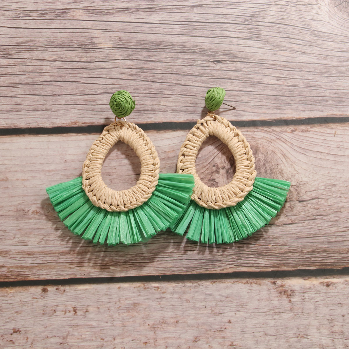 1 Pair Simple Style Artistic Water Droplets Braid Hollow Out Raffia Drop Earrings display picture 17