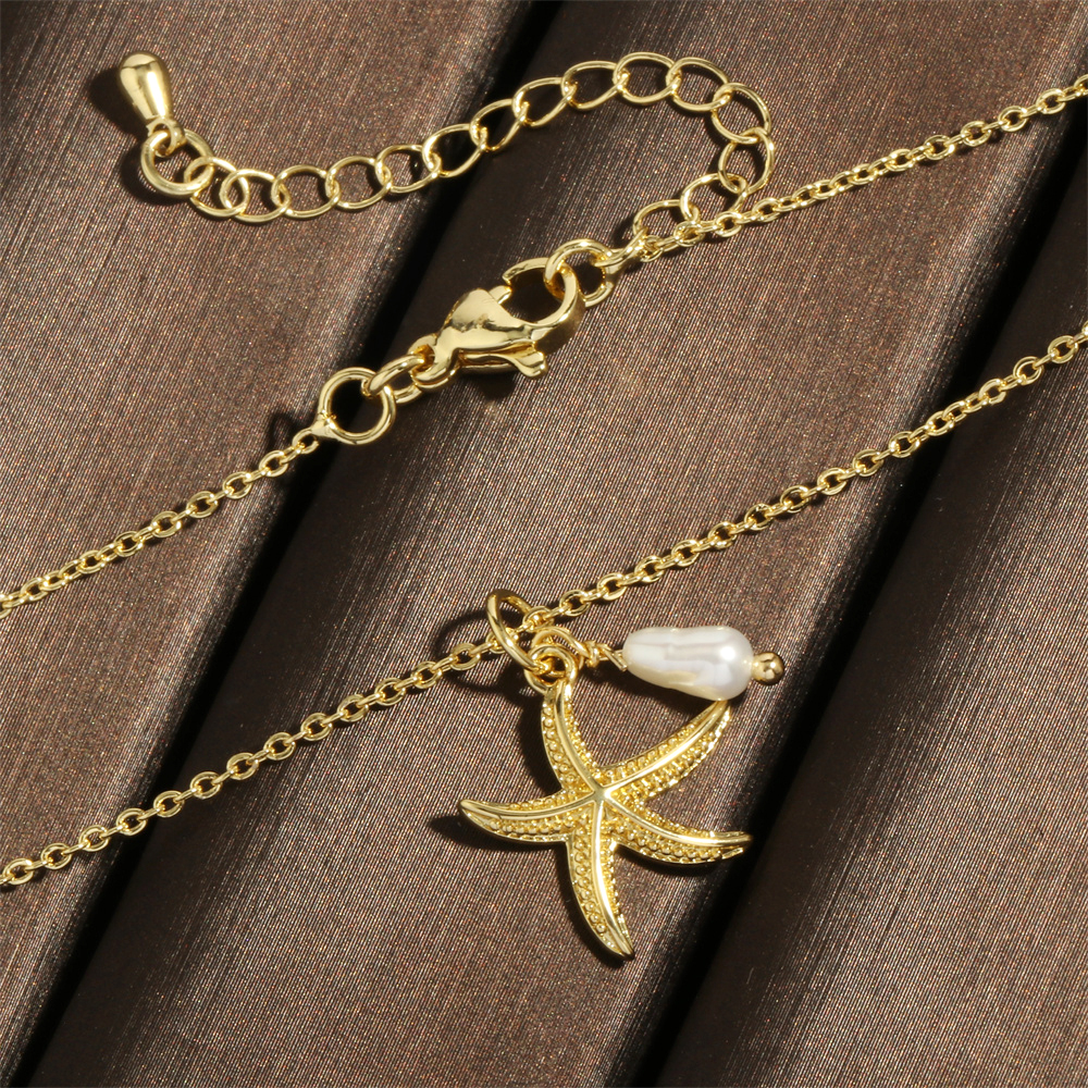 Retro Simple Style Starfish Freshwater Pearl Copper Plating 18k Gold Plated Pendant Necklace display picture 4