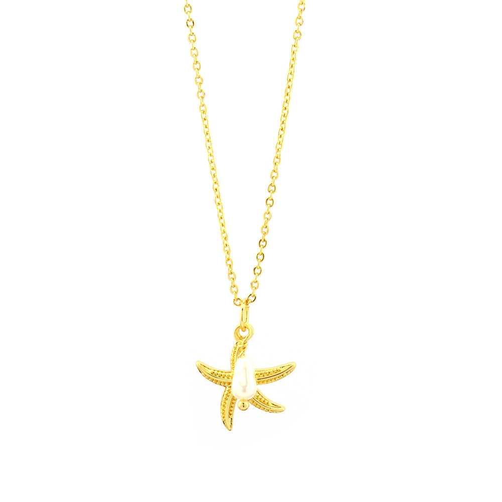 Retro Simple Style Starfish Freshwater Pearl Copper Plating 18k Gold Plated Pendant Necklace display picture 2