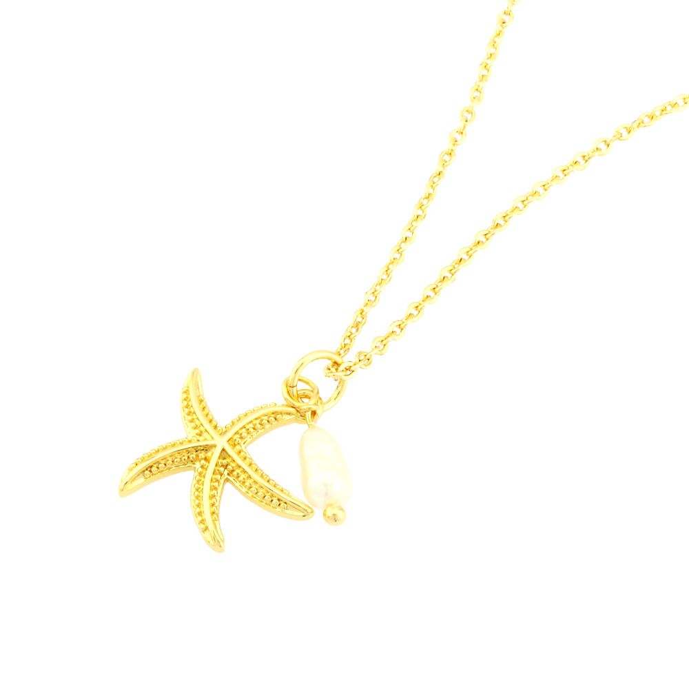 Retro Simple Style Starfish Freshwater Pearl Copper Plating 18k Gold Plated Pendant Necklace display picture 3