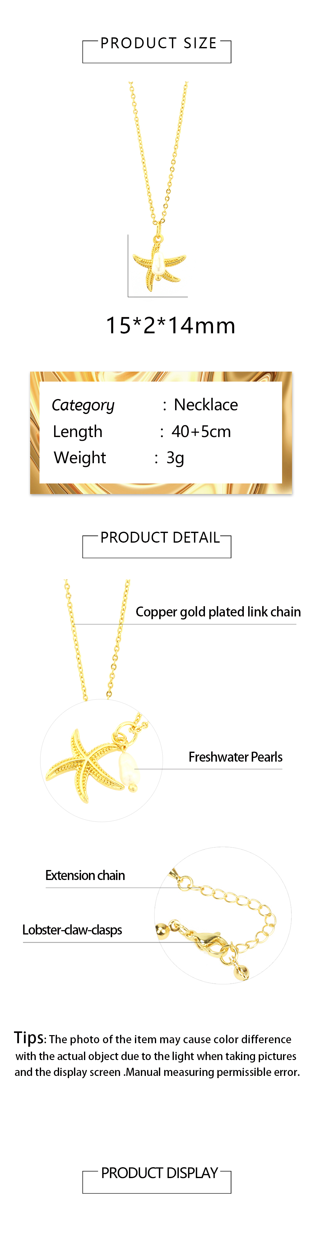 Retro Simple Style Starfish Freshwater Pearl Copper Plating 18k Gold Plated Pendant Necklace display picture 1