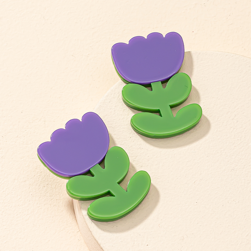 1 Pair Simple Style Commute Flower Patchwork Arylic Ear Studs display picture 3