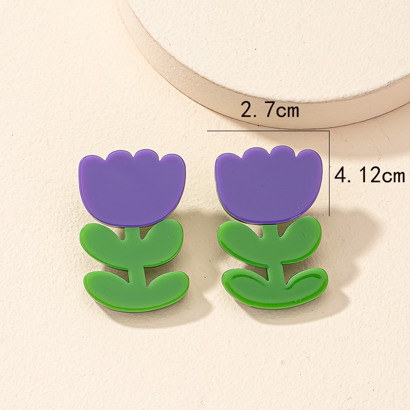 1 Pair Simple Style Commute Flower Patchwork Arylic Ear Studs display picture 4
