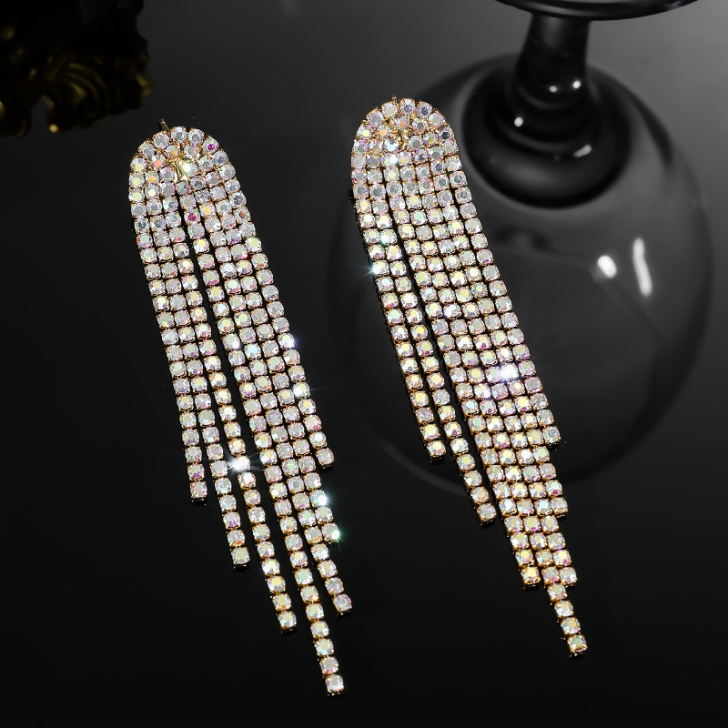 1 Pair Fairy Style Elegant Lady Tassel Rhinestone Drop Earrings display picture 2