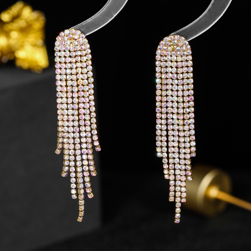 1 Pair Fairy Style Elegant Lady Tassel Rhinestone Drop Earrings display picture 3