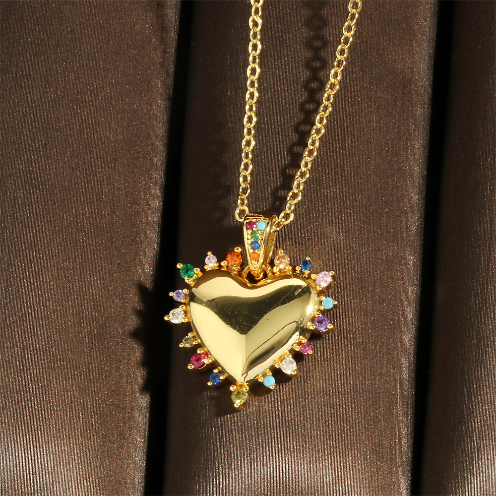 Vintage Style Simple Style Heart Shape Copper 18k Gold Plated Zircon Pendant Necklace In Bulk display picture 3