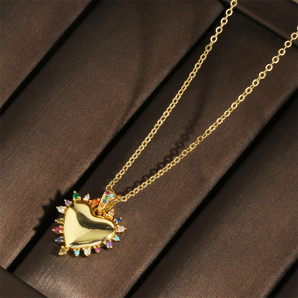 Vintage Style Simple Style Heart Shape Copper 18k Gold Plated Zircon Pendant Necklace In Bulk display picture 5