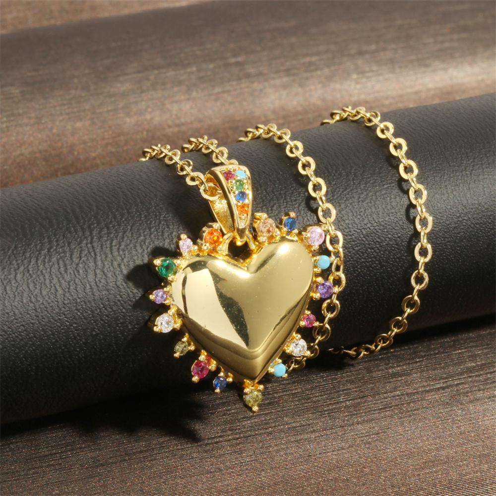 Vintage Style Simple Style Heart Shape Copper 18k Gold Plated Zircon Pendant Necklace In Bulk display picture 6