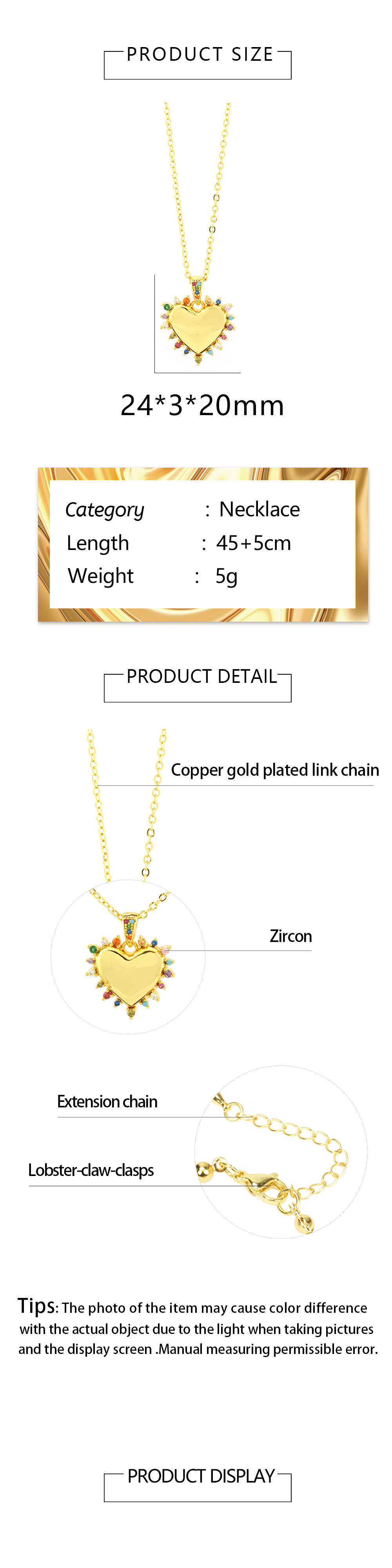 Vintage Style Simple Style Heart Shape Copper 18k Gold Plated Zircon Pendant Necklace In Bulk display picture 1