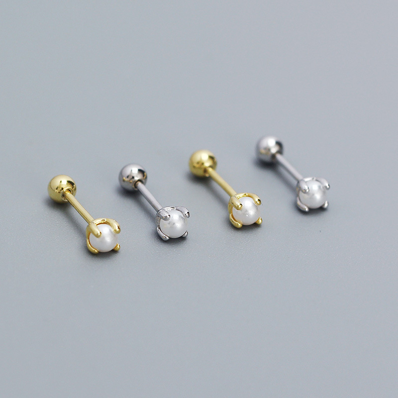 1 Pair Simple Style Geometric Solid Color Plating Inlay Sterling Silver Artificial Pearls Ear Studs display picture 1